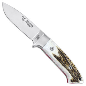 Cudeman Akeley Fixed Blade Hunting Knife | Stag Horn / Silver